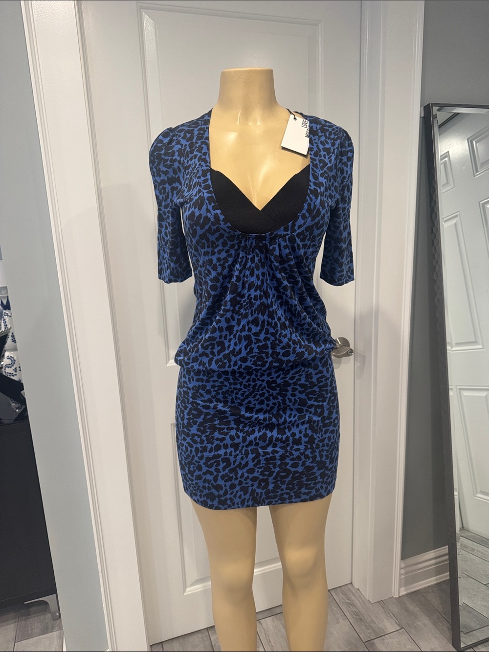 Love Moschino blue black leopard dress